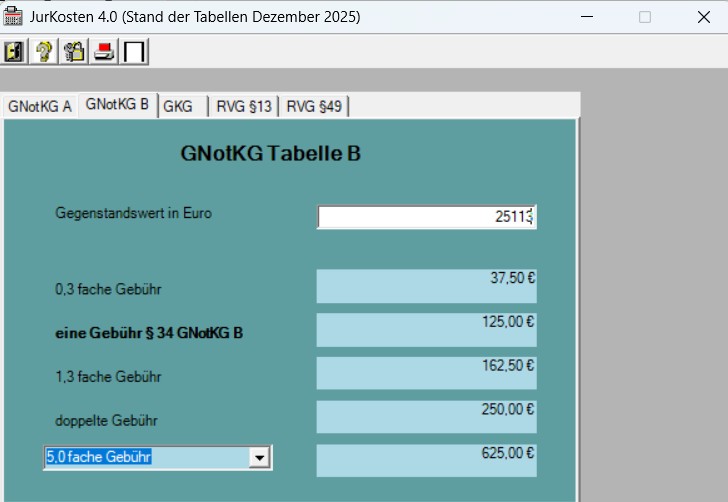 Screenshot Jurkosten-Rechner 1