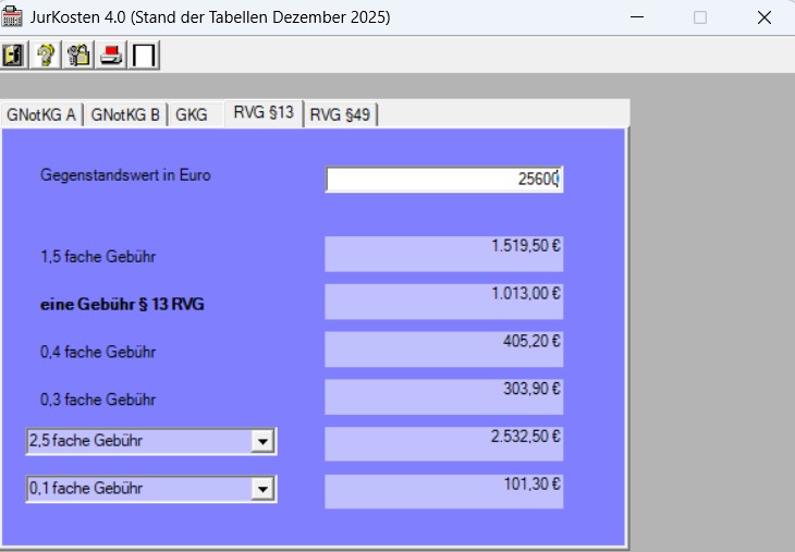 Screenshot Jurkosten-Rechner 2